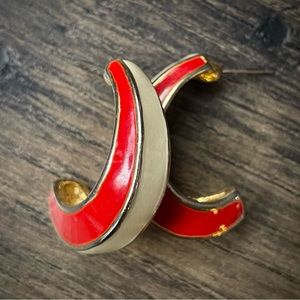Red orange and creme vintage enamel earrings